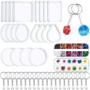 67 Pieces Resin Keychain Mold Set, Jewelry Pendant DIY Epoxy Casting Mold with K